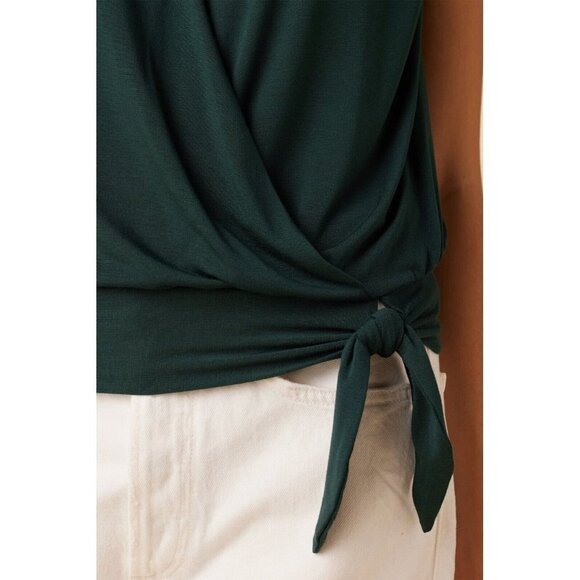 Amour Vert Simone Dream Knit V-Neck Sleeveless Wrap Top in Emerald Green… - Picture 5 of 5